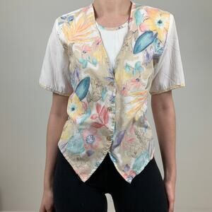 Vintage Tapestry Floral Tie Back Vest Shirt